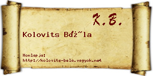 Kolovits Béla névjegykártya